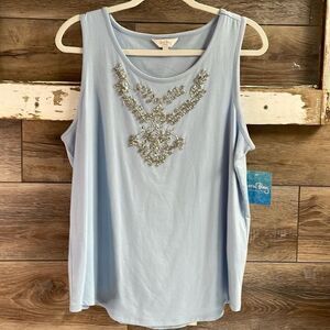 CORAL BAY Ladies Petite Tank Top Sleeveless Sequined Top Size Petite Large
